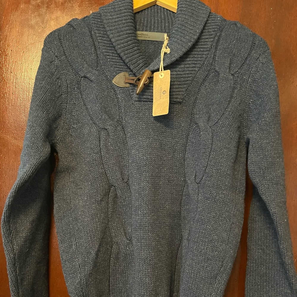 Men’s Onassis 100% Lamb Wool Indigo Cable Pullover